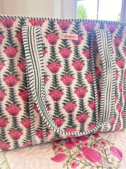 Block print floral Tote